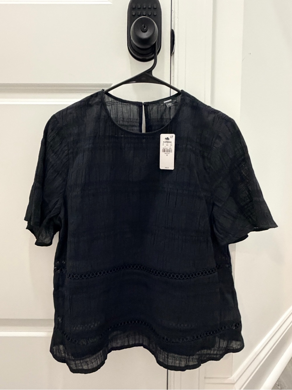 NWT Express Black Textured Cotton Eyelet Blouse Top Size M